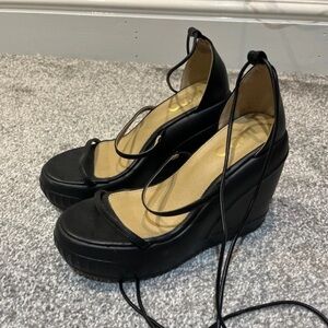 EGO Black Wedges with Lace-Up Design